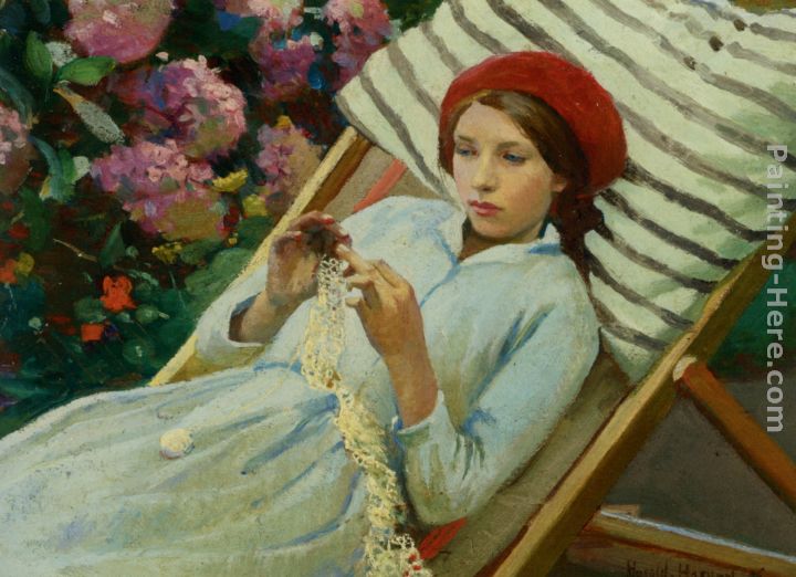 Girl with a Red Hat painting - Harold Harvey Girl with a Red Hat art painting